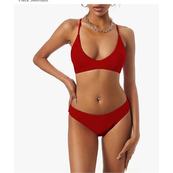 Zaful New Red Tie Back Bikini w/ High Cut Bikini Bottom Size 4 / Small - Picture 1 of 16